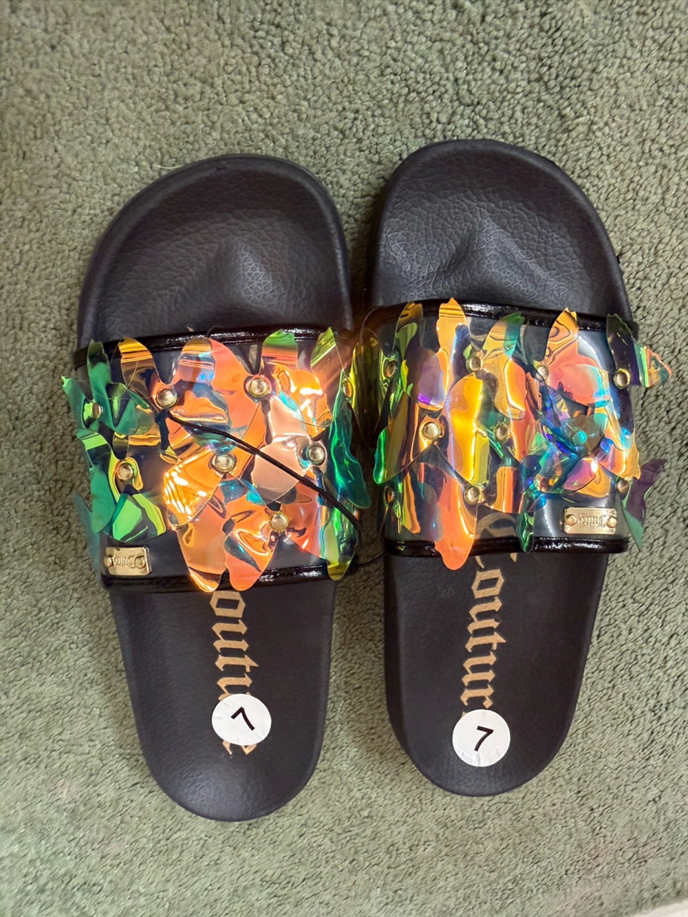 JUICY COUTURE LADIES IRIDESCENT Butterfly Slide Sandals, BRAND NEW